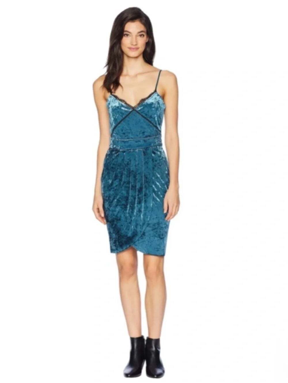 Juicy Couture Black Label Teal Crushed Velour Cami Mini Tulip Dress Size 2 NWT